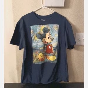 Mickey Mouse Shirt Mens Size XL Van Gogh Inspired Portrait Shirt Disney Blue